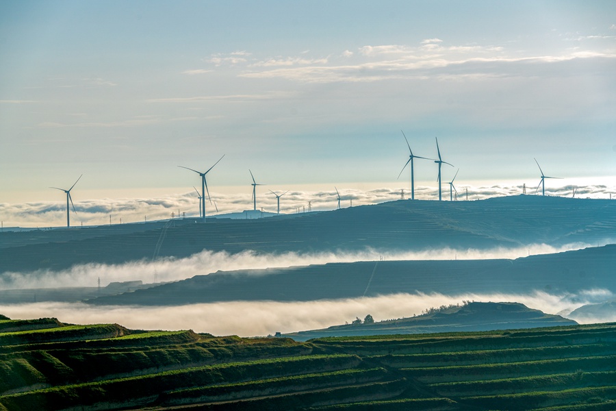 通渭華家嶺：雨后云霧繞 梯田美如畫。張子斌攝