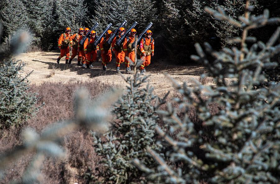 森林消防員正在對重點林區進行巡護。張小軍攝